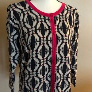 Le Tigre Navy/Pink Deco Dogs Cardi XL NWOT